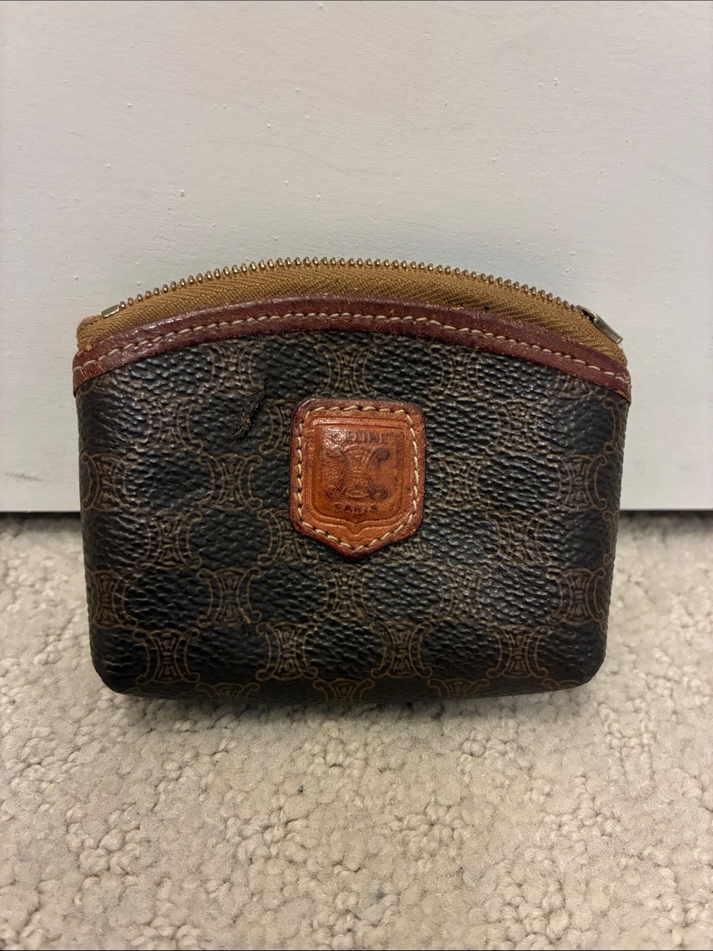 Vintage Celine Macadam Monogram Small Zip Coin Pouch Pouch Purse 👝